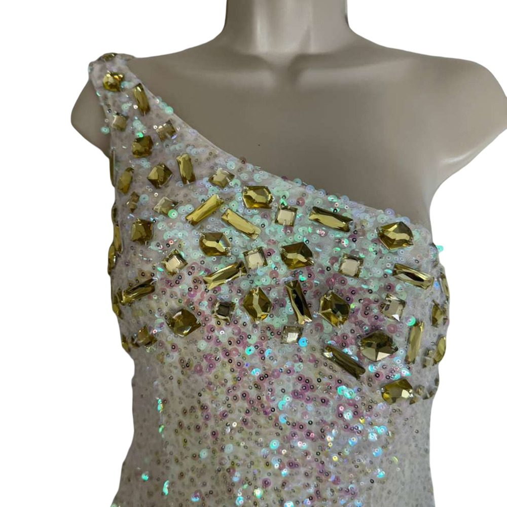 Alyce Paris Womens Sequin Mini Backless One Shoulder Prom Formal Dress Gown sz 4 - Picture 3 of 16